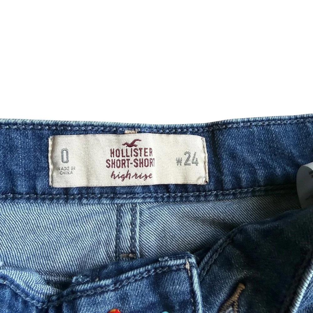Hollister High Rise Denim Shorts Womens 0 Blue Distressed Rolled Cuff